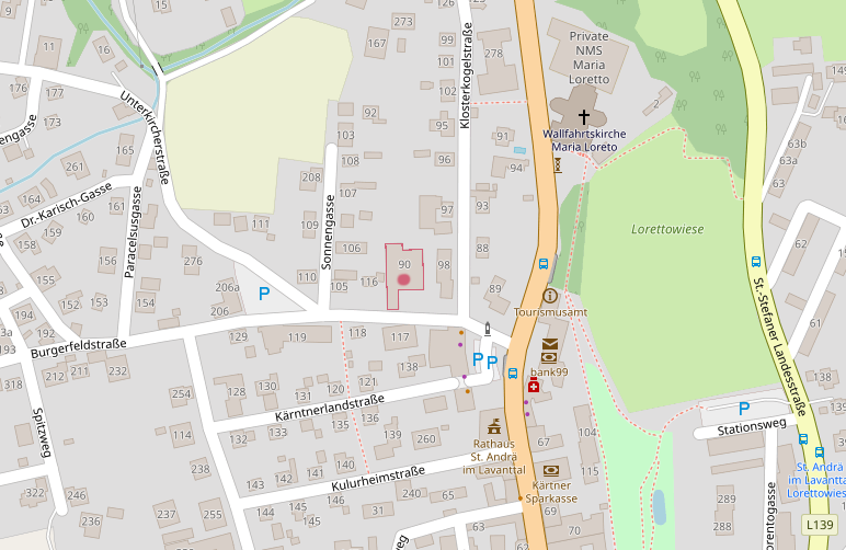 Karte mit dem Standort des Naturkosmetikstudios in der Agsdorferstraße 90 in St. Andrä